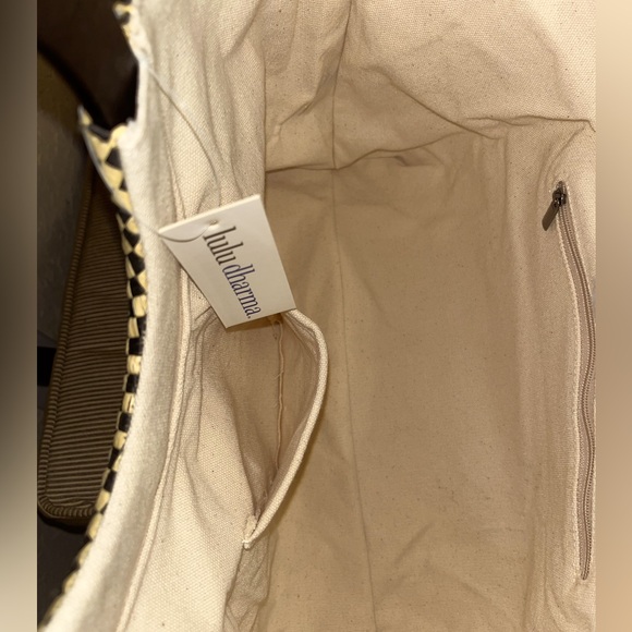 NWT Lulu Dharma Black/Natural Checkered Basket Woven Raffia Tote - Picture 7 of 11